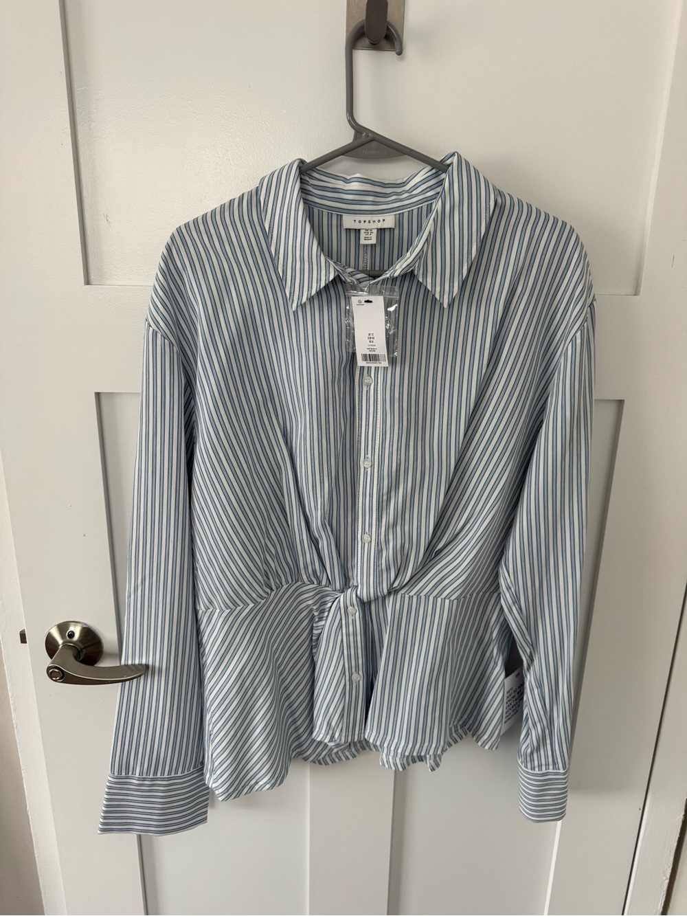 Topshop Striped Button-Up Blouse - Blue & White